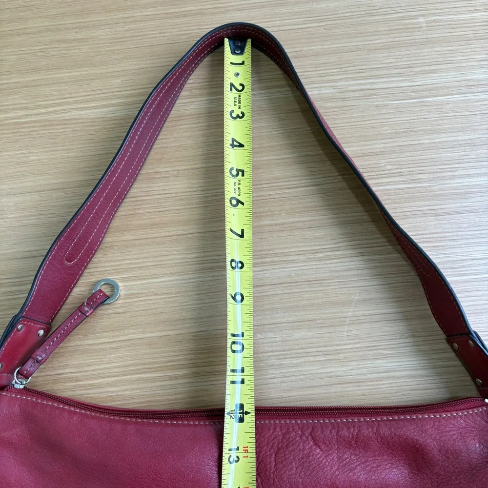 Tignanello Red Leather Shoulder Bag Multi Pocket Hobo Purse Women's 15x11